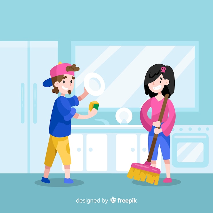무료 Vector 집안일을 하 고 젊은 친구