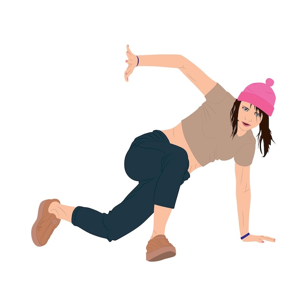若い女の子のブレイクダンスの瞬間のイラスト プレミアムベクター