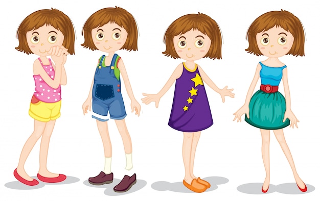 Free vector young girl in different costumes