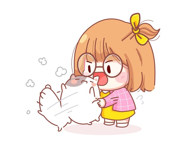 Молодая девушка Встряхните кошку иллюстрации шаржа