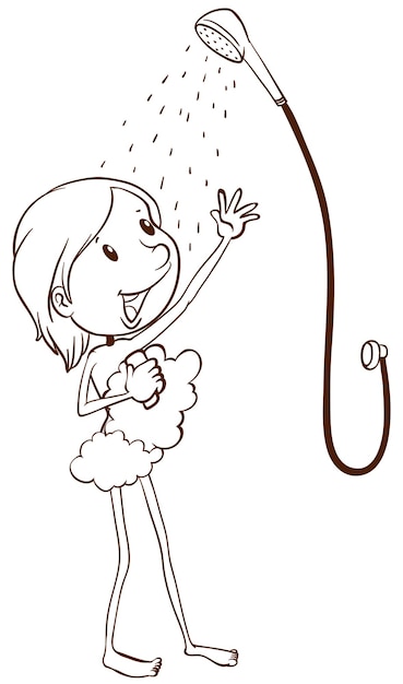 A young girl taking a shower