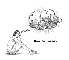 Young girl think for holiday trip hand drawn sketch vector illustration