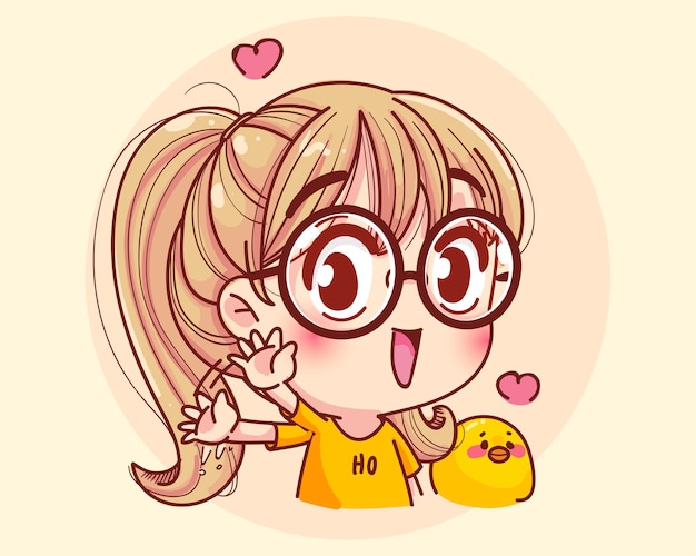 本かわいい漫画イラスト教育概念を読んでいる女の子 プレミアムベクター