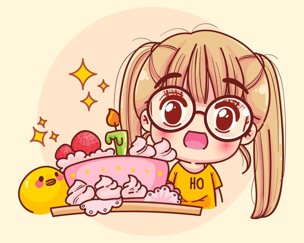 赤いドレスの女の子で飾られたお誕生日おめでとうグリーティングカード 無料のベクター