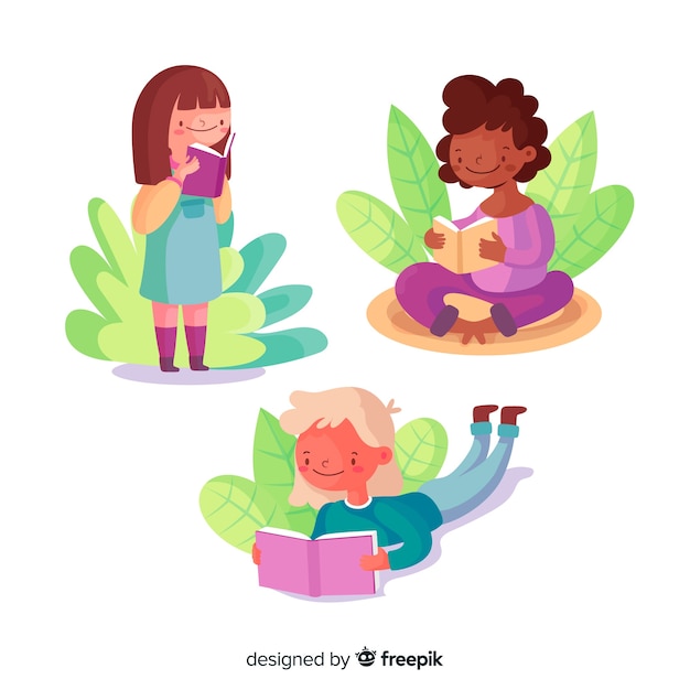 Free vector young girls reading outside