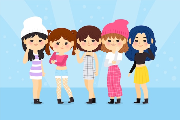 Free vector young k-pop girls group