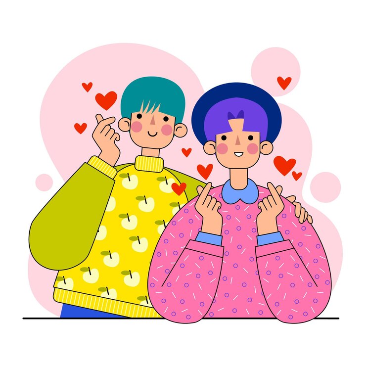 무료 Vector 손가락 마음을하는 젊은 한국인