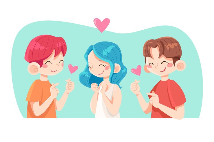 무료 Vector 손가락 마음을 하 고 한국 젊은이