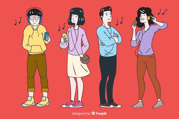 Young listening to music in korean drawing style