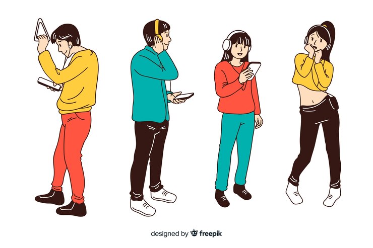 무료 Vector 한국 그리기 스타일에서 음악을 듣고 영