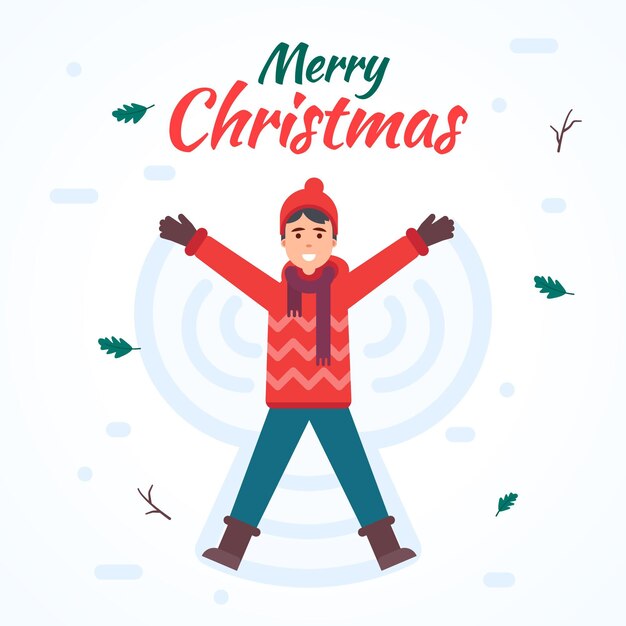 Free vector young man doing a snow angel