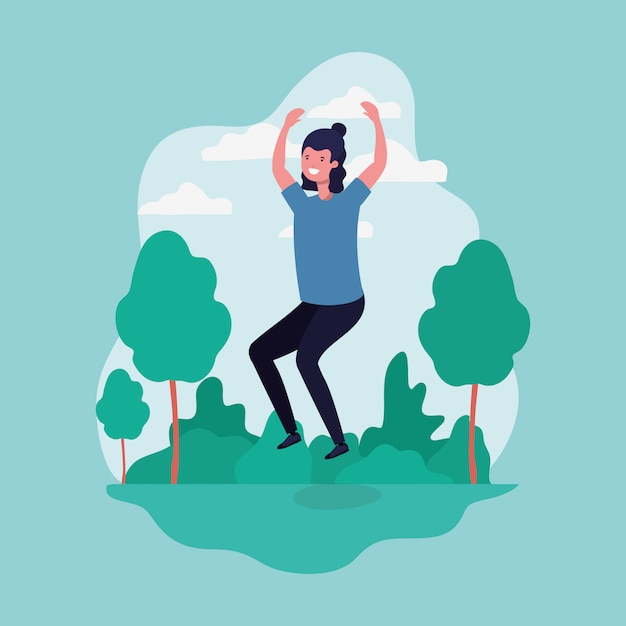 Бесплатное векторное изображение Молодой человек прыгает, празднуя в парке характер