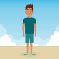 Free vector young man in the landscape character scene