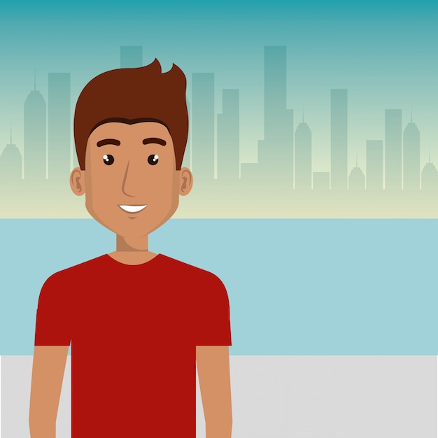 Free vector young man in the landscape character scene