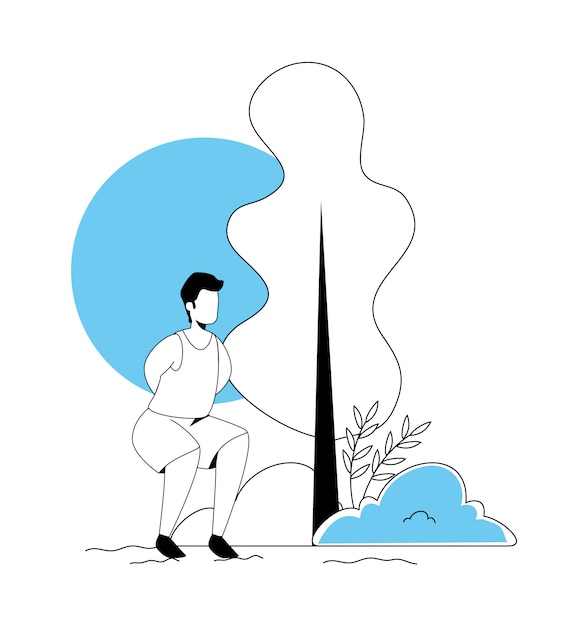 Free vector young man practicing exercise in nature