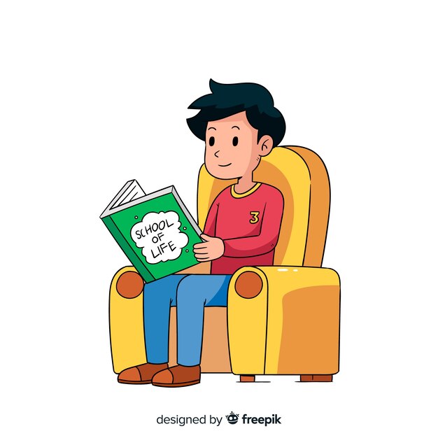 若い男は本を読んで