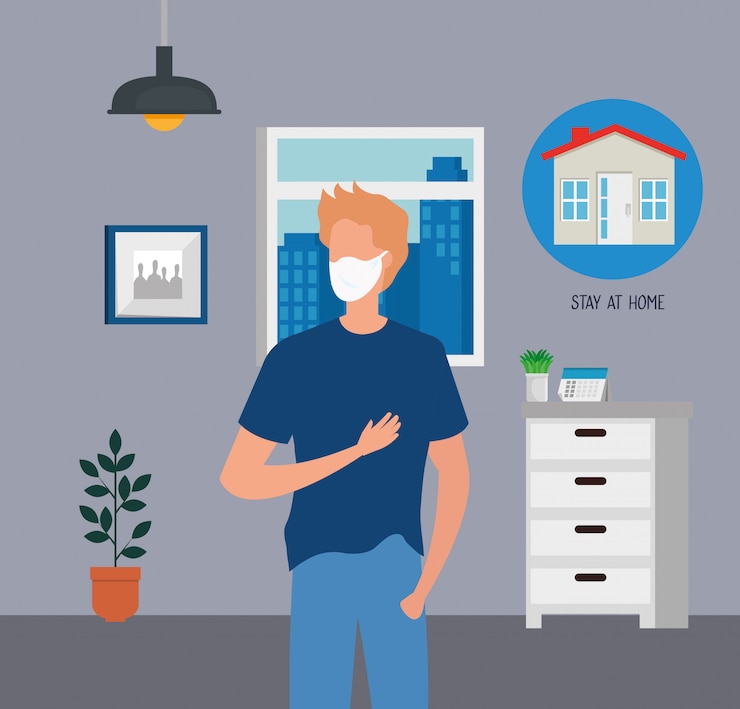 Free Vector young man using face mask for covid19 pandemic