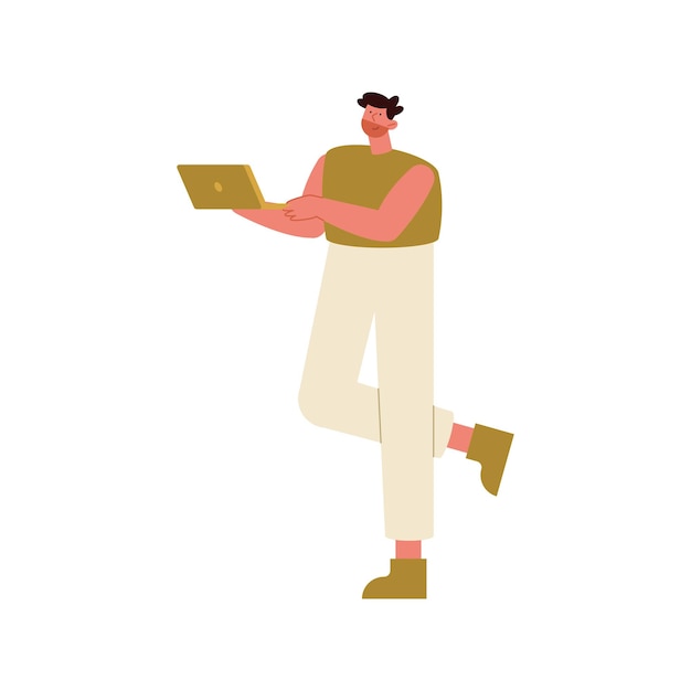 Free vector young man using laptop