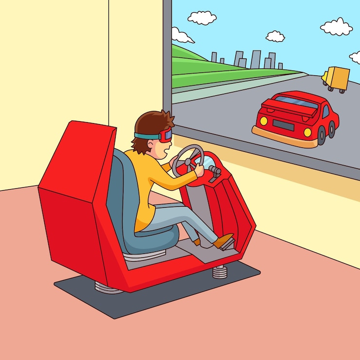 Free Vector young man using virtual reality goggles