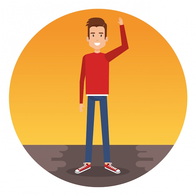 Free vector young man with arm up character