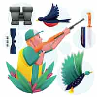 Free vector young man with duck hunting equipment cartoon vector