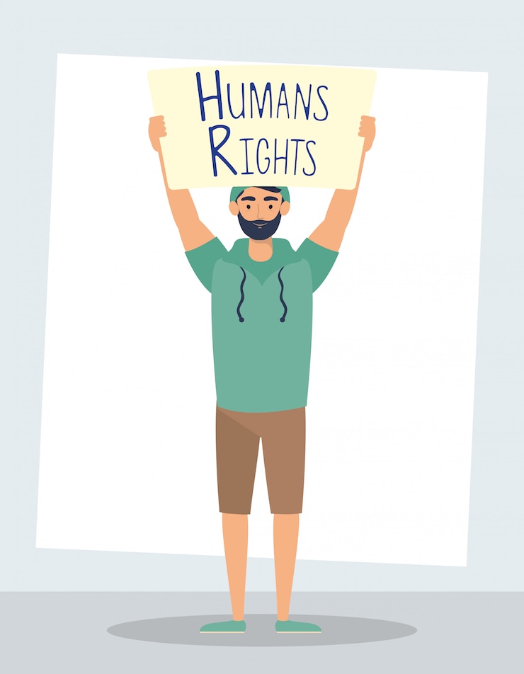 मुफ़्त वेक्टर young man with human rights label character vector illustration design