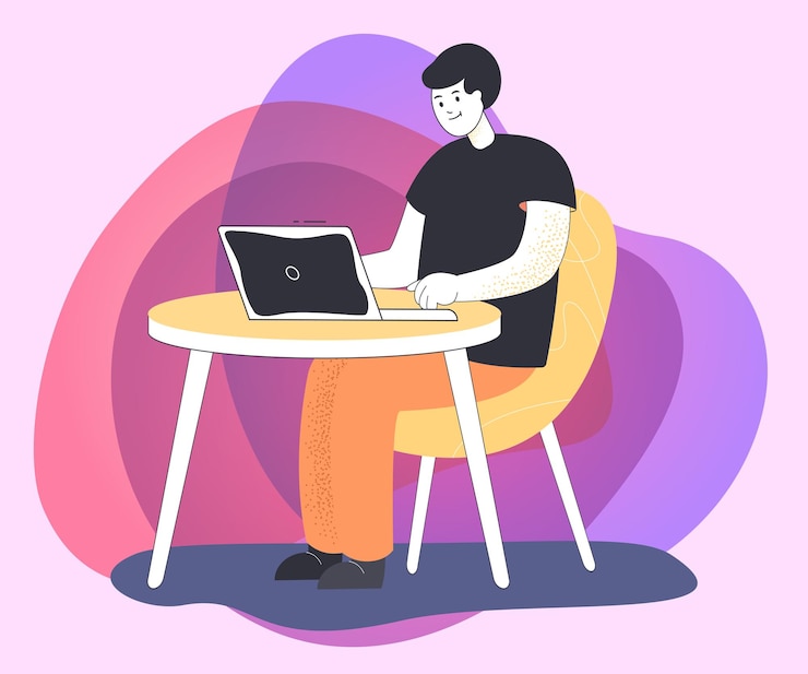 Free Vector young man working remotely at home