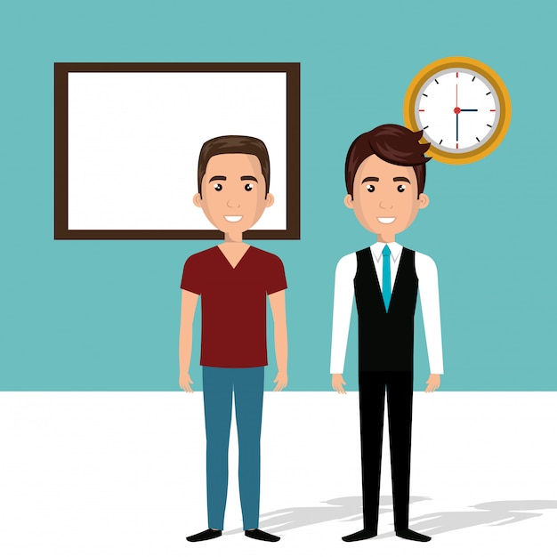 Free vector young men in the classroom characters scene