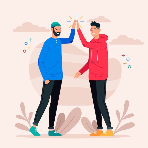 Free vector young men giving high five