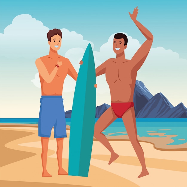 Free vector young men in summer time cartoons