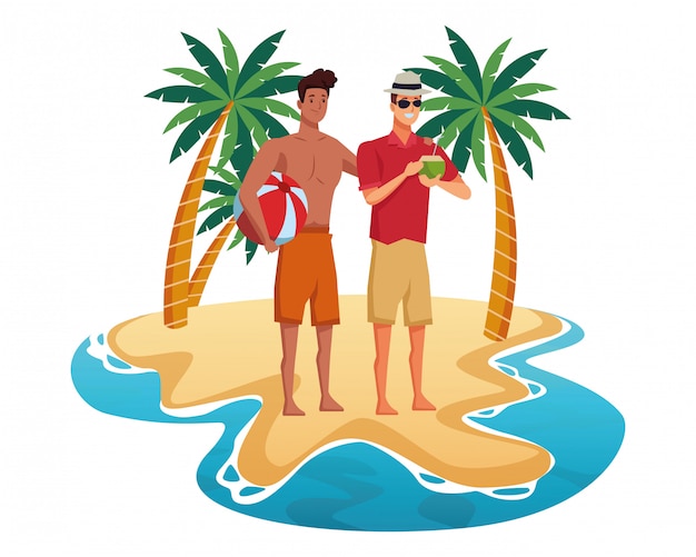 Free vector young men in summer time cartoons