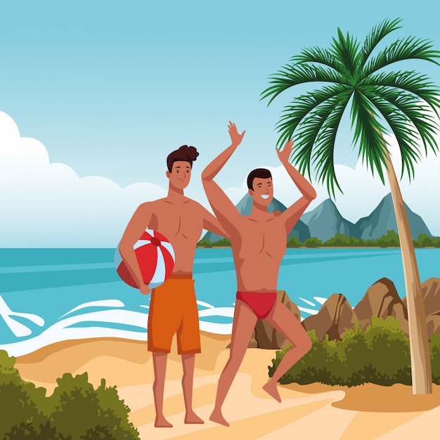 Young men in summer time cartoons