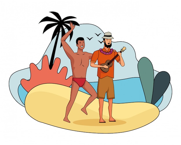 Free vector young men in summer time cartoons