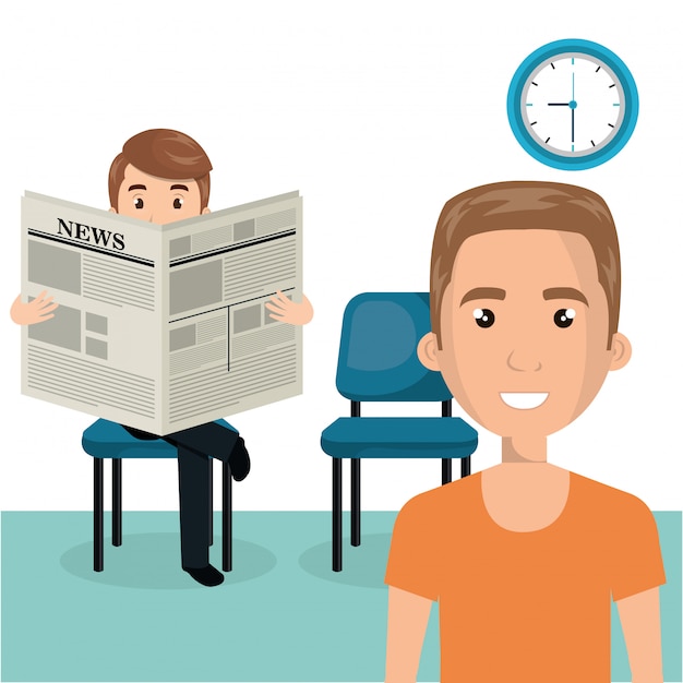 Free vector young men in the waiting room characters scene