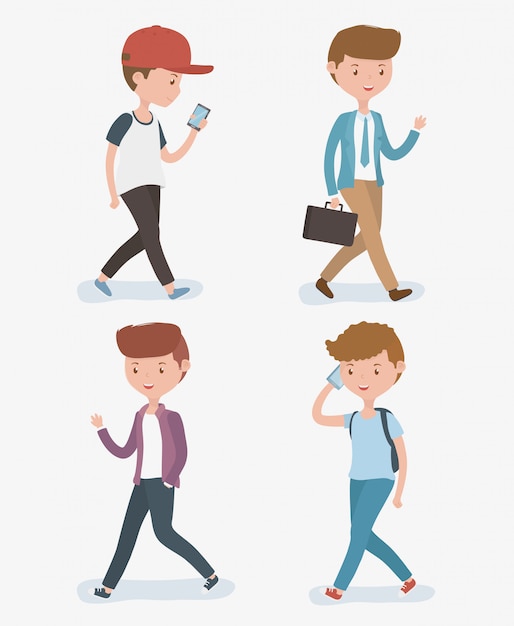 Free vector young men walking avatars characters