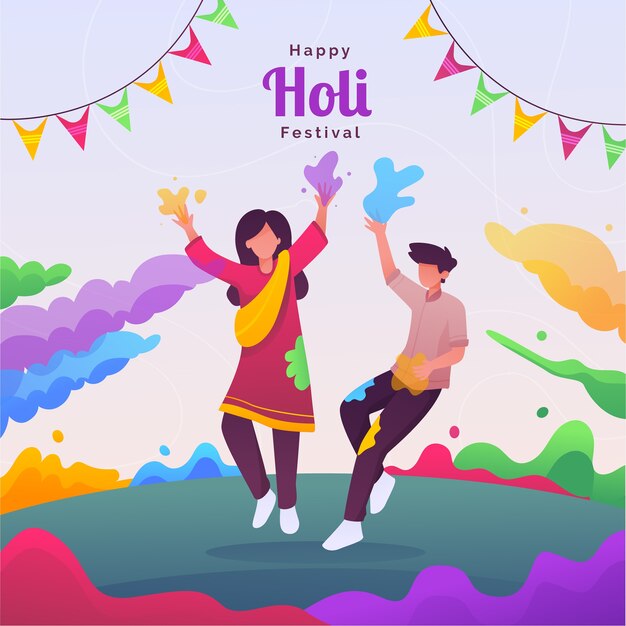Holi 축제를 축하하는 젊은 사람들