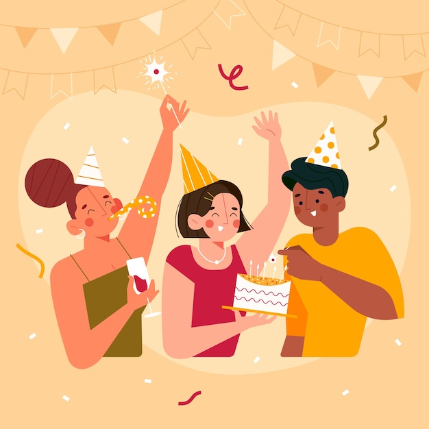 Free vector young people celebrating illustration