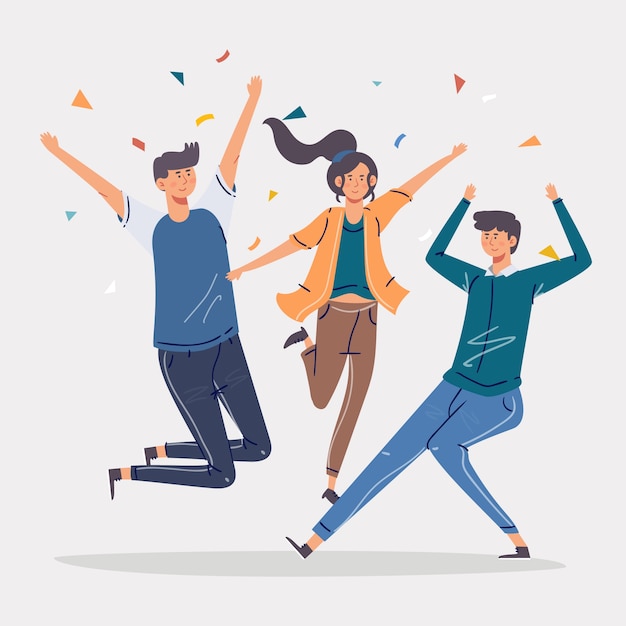 Free vector young people celebrating together illustrated