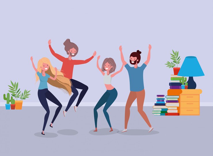 Free Vector young people dancing in the livingroom