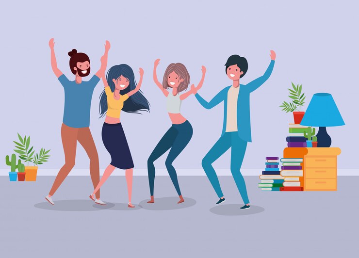 Free Vector young people dancing in the livingroom