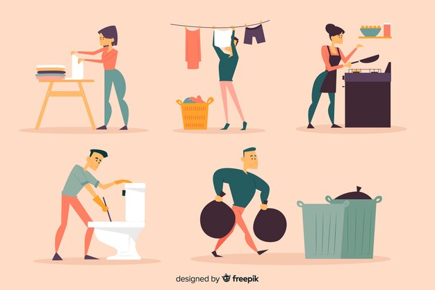 Young people doing housework