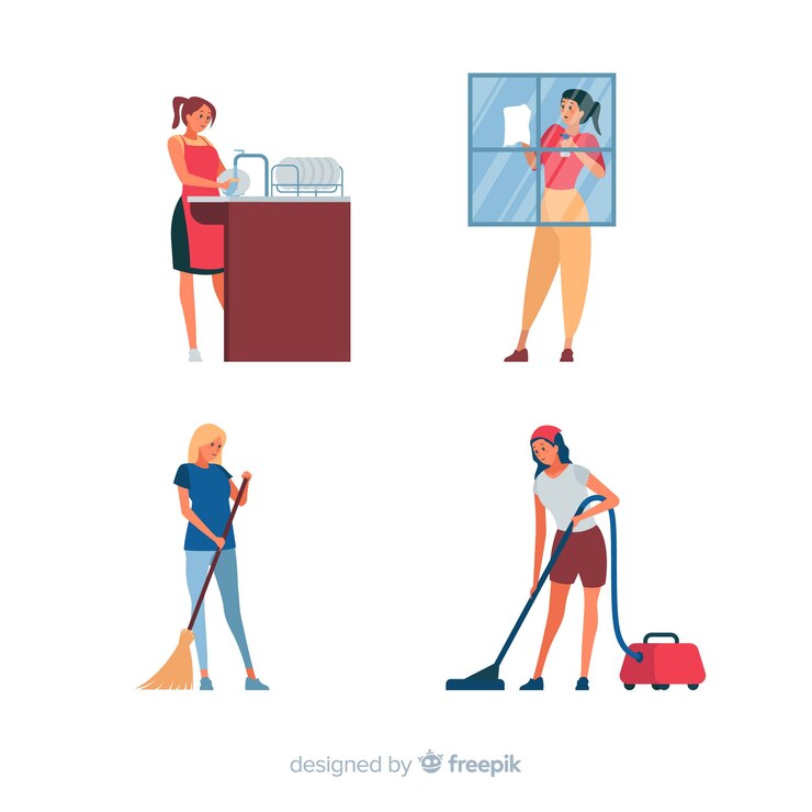 Free Vector young people doing housework