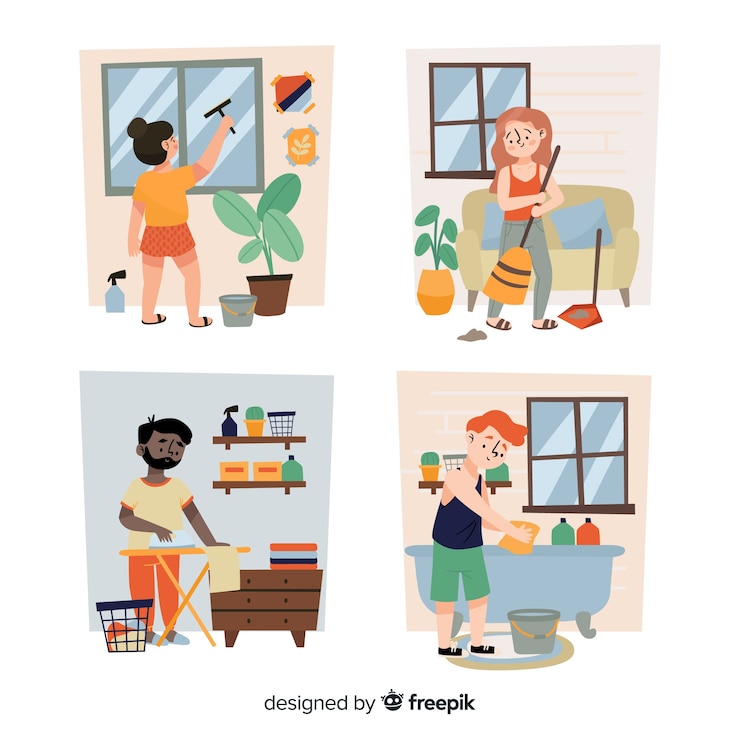 Free Vector young people doing housework