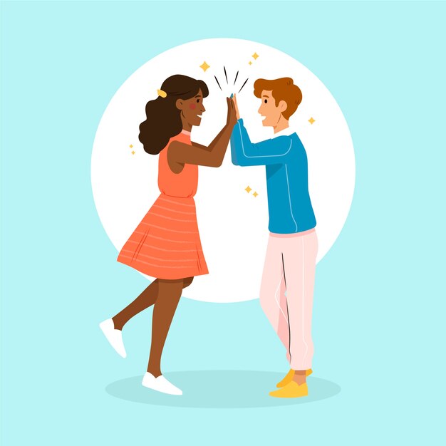 Young people giving high five illustration