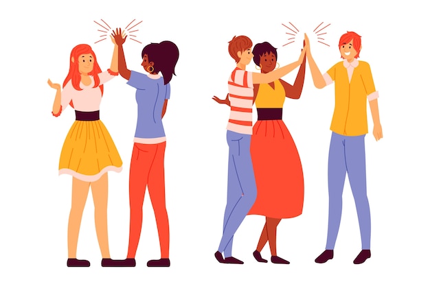 Free vector young people giving high five pack