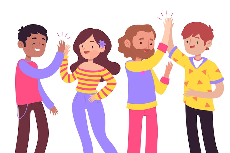Free Vector young people giving high five