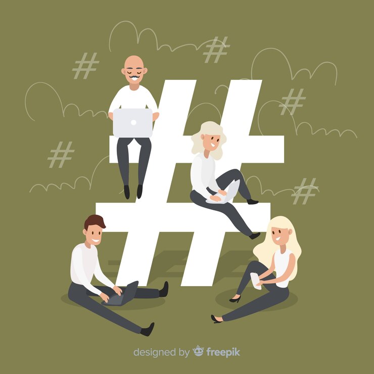 무료 Vector 젊은 사람들이 hashtag 기호 배경