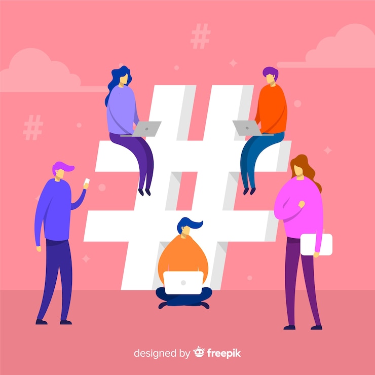 Free Vector young people hashtag symbol background