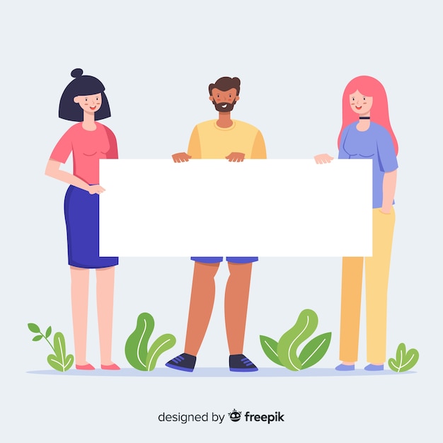 Free vector young people holding blank banner