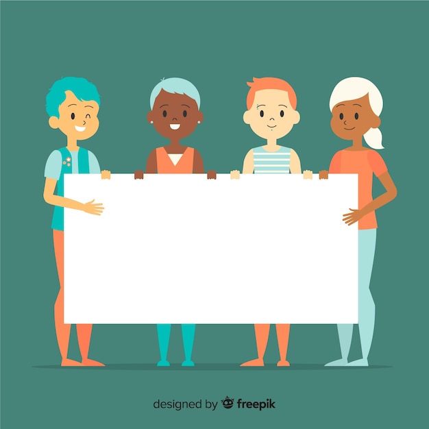 Free vector young people holding blank banner